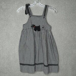 Funtasia Too Girls Jumper Dress Size 6X Gingham Check Dog Appliqué Black White